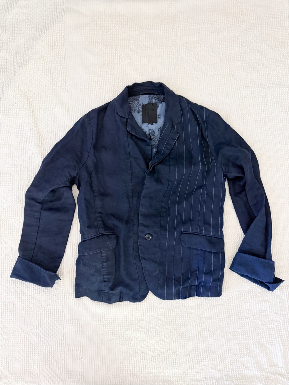 Pas de Calais Linen Stripe Blazer Silk Lined Size Medium